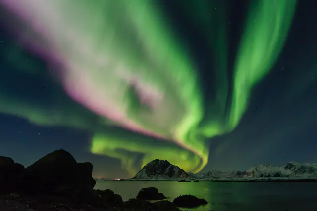 Aurora borealis in the night sky above Norway