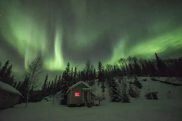 Aurora borealis in the night sky above Finland